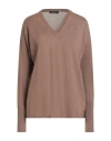 Aragona Woman Sweater Camel Size 8 Merino Wool In Brown