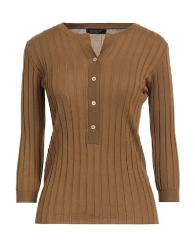 Aragona Woman Sweater Khaki Size 8 Merino Wool In Beige