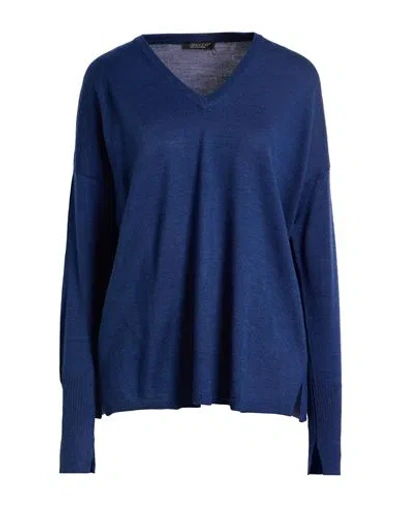 Aragona Woman Sweater Navy Size 8 Merino Wool In Blue
