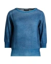 Aragona Woman Sweater Slate Blue Size 10 Merino Wool In Blue