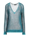 Aragona Woman Sweater Turquoise Size 10 Linen In Blue