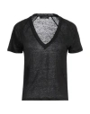 Aragona Woman T-shirt Black Size 8 Linen