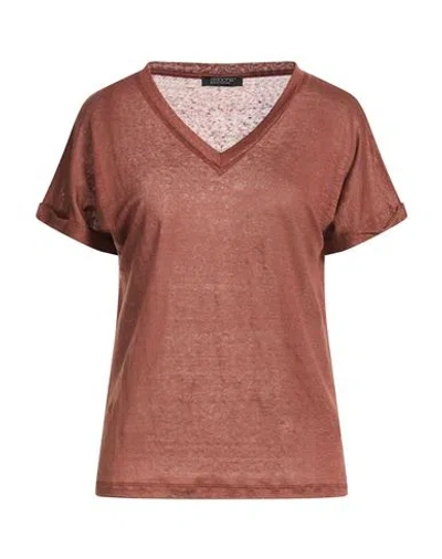 Aragona Woman T-shirt Brown Size 8 Linen