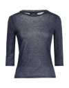Aragona Woman T-shirt Navy Size 10 Linen In Navy