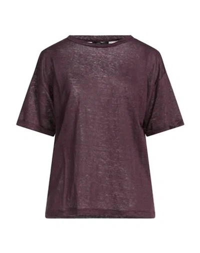 Aragona Woman T-shirt Plum Size 8 Linen In Brown