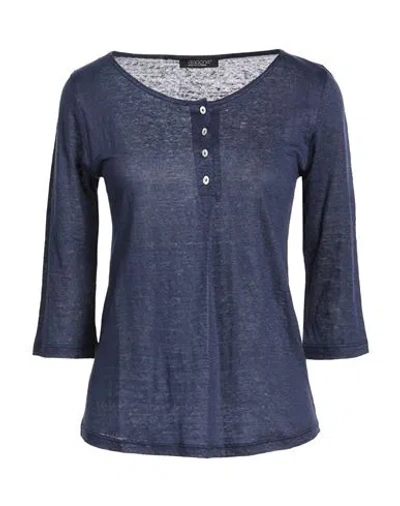 Aragona Woman T-shirt Midnight Blue Size 8 Linen