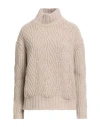 Aragona Woman Turtleneck Beige Size 10 Wool, Cashmere In Neutral