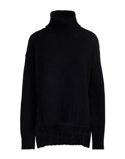 Aragona Woman Turtleneck Black Size 8 Baby Alpaca Wool, Merino Wool