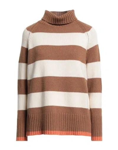 Aragona Woman Turtleneck Brown Size 10 Cashmere