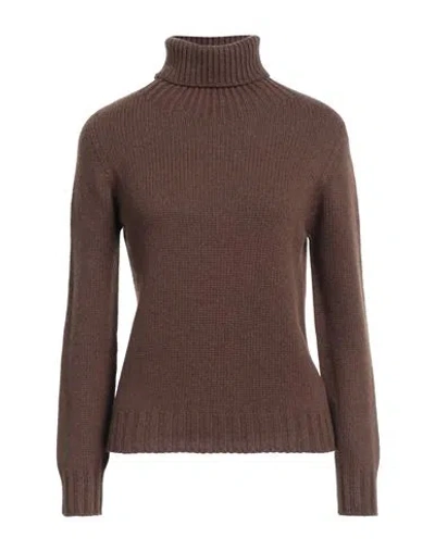 Aragona Woman Turtleneck Brown Size 8 Cashmere
