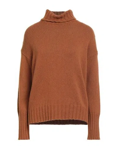 Aragona Woman Turtleneck Brown Size 8 Cashmere