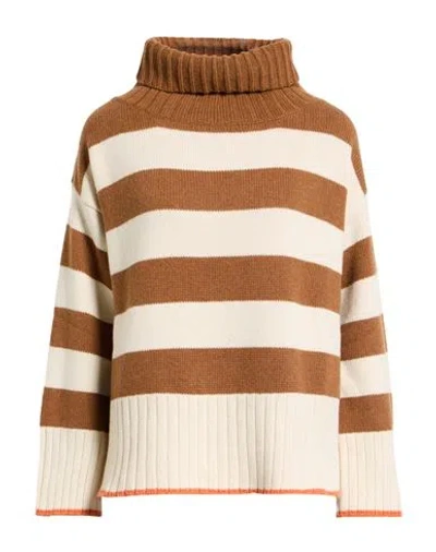 Aragona Woman Turtleneck Brown Size 8 Cashmere