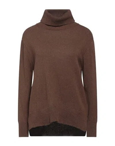 Aragona Woman Turtleneck Brown Size 8 Cashmere