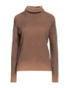 Aragona Woman Turtleneck Brown Size 8 Wool, Cashmere