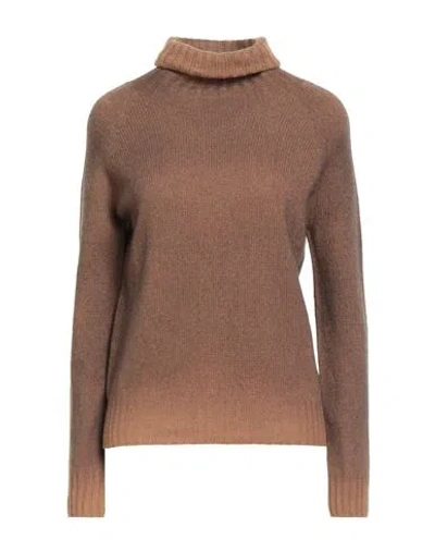 Aragona Woman Turtleneck Brown Size 8 Wool, Cashmere