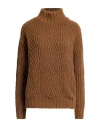 Aragona Woman Turtleneck Camel Size 10 Wool, Cashmere In Brown