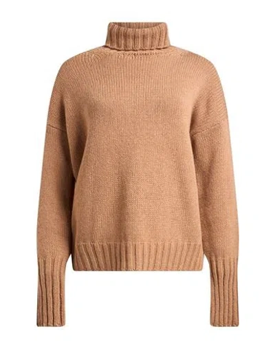 Aragona Woman Turtleneck Camel Size 2 Cashmere In Nude