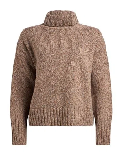 Aragona Woman Turtleneck Camel Size 6 Baby Alpaca Wool, Merino Wool In Brown