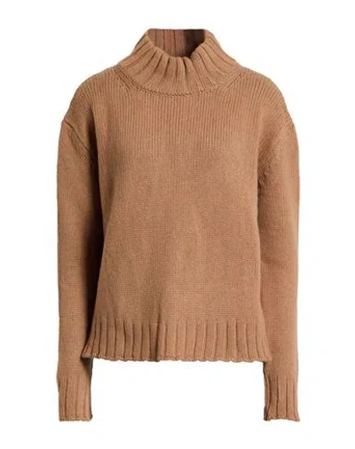 Aragona Woman Turtleneck Camel Size 8 Baby Alpaca Wool, Merino Wool In Nude