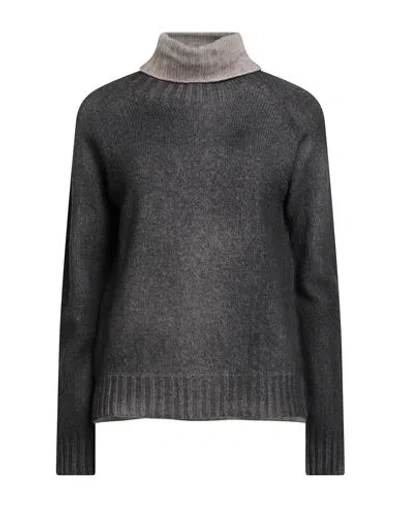 Aragona Woman Turtleneck Charcoal Size 10 Wool, Cashmere In Gray
