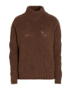 Aragona Woman Turtleneck Dark Brown Size 10 Wool, Cashmere