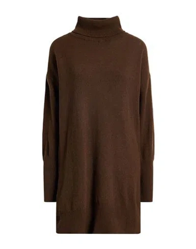 Aragona Woman Turtleneck Dark Brown Size 6 Cashmere