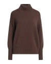 Aragona Woman Turtleneck Dark Brown Size 6 Cashmere