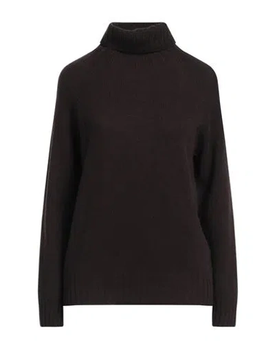 Aragona Woman Turtleneck Dark Brown Size 8 Wool, Cashmere In Dark Brown