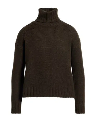 Aragona Woman Turtleneck Dark Green Size 8 Baby Alpaca Wool, Merino Wool In Brown