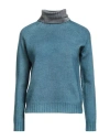 Aragona Woman Turtleneck Deep Teal Size 10 Wool, Cashmere In Blue