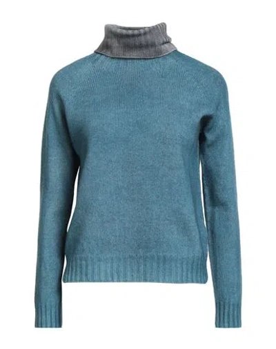 Aragona Woman Turtleneck Deep Teal Size 10 Wool, Cashmere In Blue