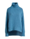 Aragona Woman Turtleneck Light Blue Size 2 Baby Alpaca Wool, Merino Wool