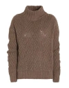 Aragona Woman Turtleneck Light Brown Size 10 Wool, Cashmere In Brown