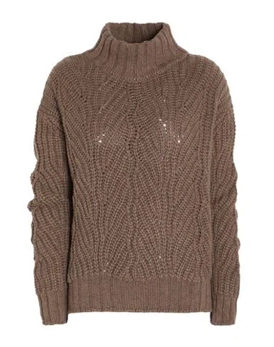 Aragona Woman Turtleneck Light Brown Size 10 Wool, Cashmere