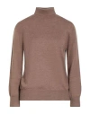 Aragona Woman Turtleneck Light Brown Size 8 Merino Wool In Brown