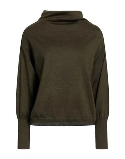 Aragona Woman Turtleneck Military Green Size 8 Merino Wool