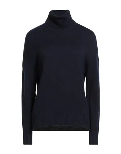 Aragona Woman Turtleneck Navy Size 12 Merino Wool In Blue