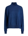 Aragona Woman Turtleneck Navy Size 12 Merino Wool In Blue