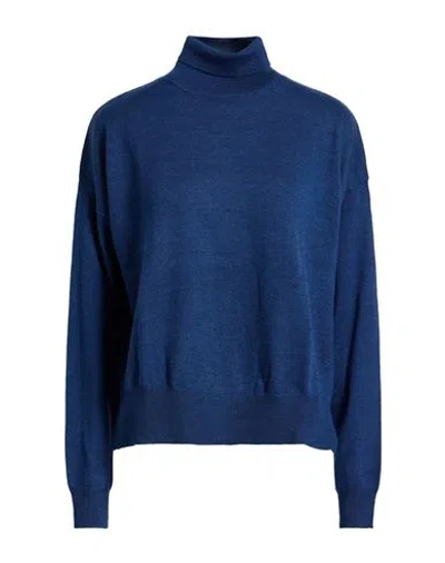 Aragona Woman Turtleneck Navy Size 12 Merino Wool In Blue