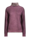 Aragona Woman Turtleneck Plum Size 8 Wool, Cashmere In Purple