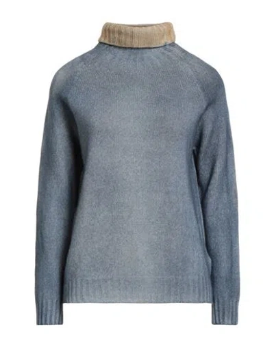 Aragona Woman Turtleneck Slate Blue Size 10 Wool, Cashmere