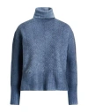 Aragona Woman Turtleneck Slate Blue Size 8 Wool, Cashmere