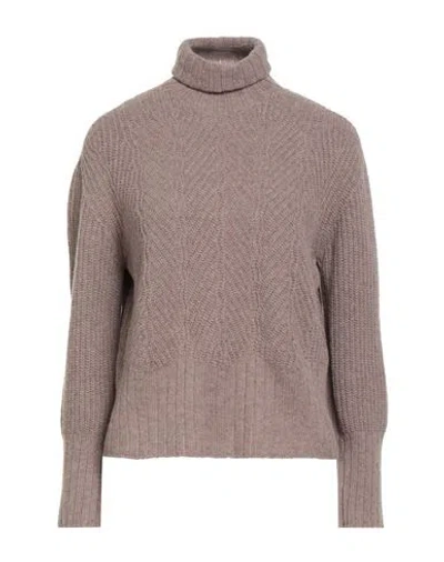 Aragona Woman Turtleneck Taupe Size 8 Wool, Cashmere In Gray