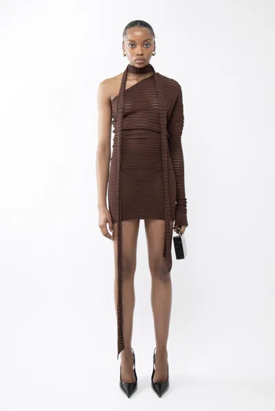 Arakii Assymetric Knit Dress In Brown