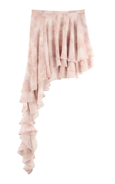 Arakii Asymmetric Ruffled Silk Mini Skirt Exclusive In Pink
