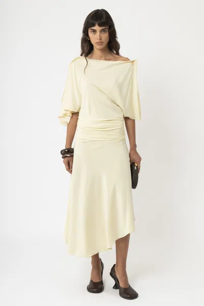 Arakii Asymmetric Silk Dress In Waxed Paper Yellow