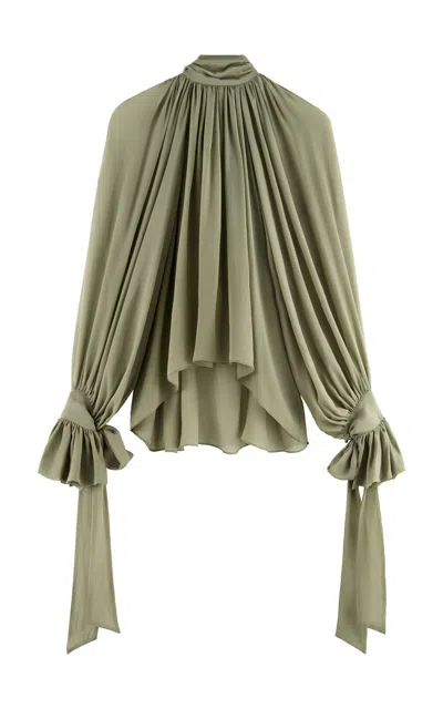 Arakii Balloon Pleated Silk Top Exclusive In Brown