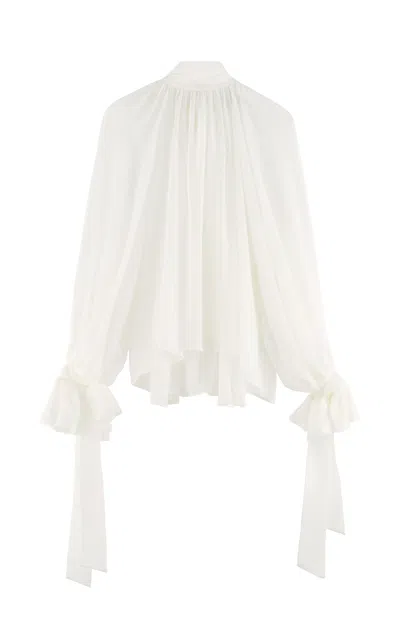 Arakii Balloon Pleated Silk Top Exclusive In White