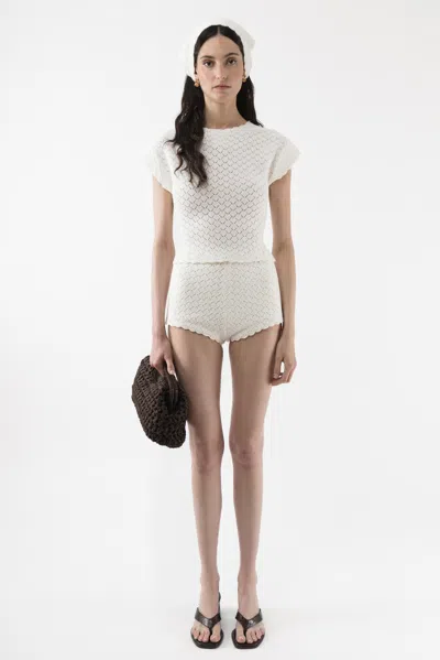Arakii Bardot Crochet Top In White