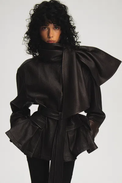 Arakii Belted Leather Jacket In Dark Brown